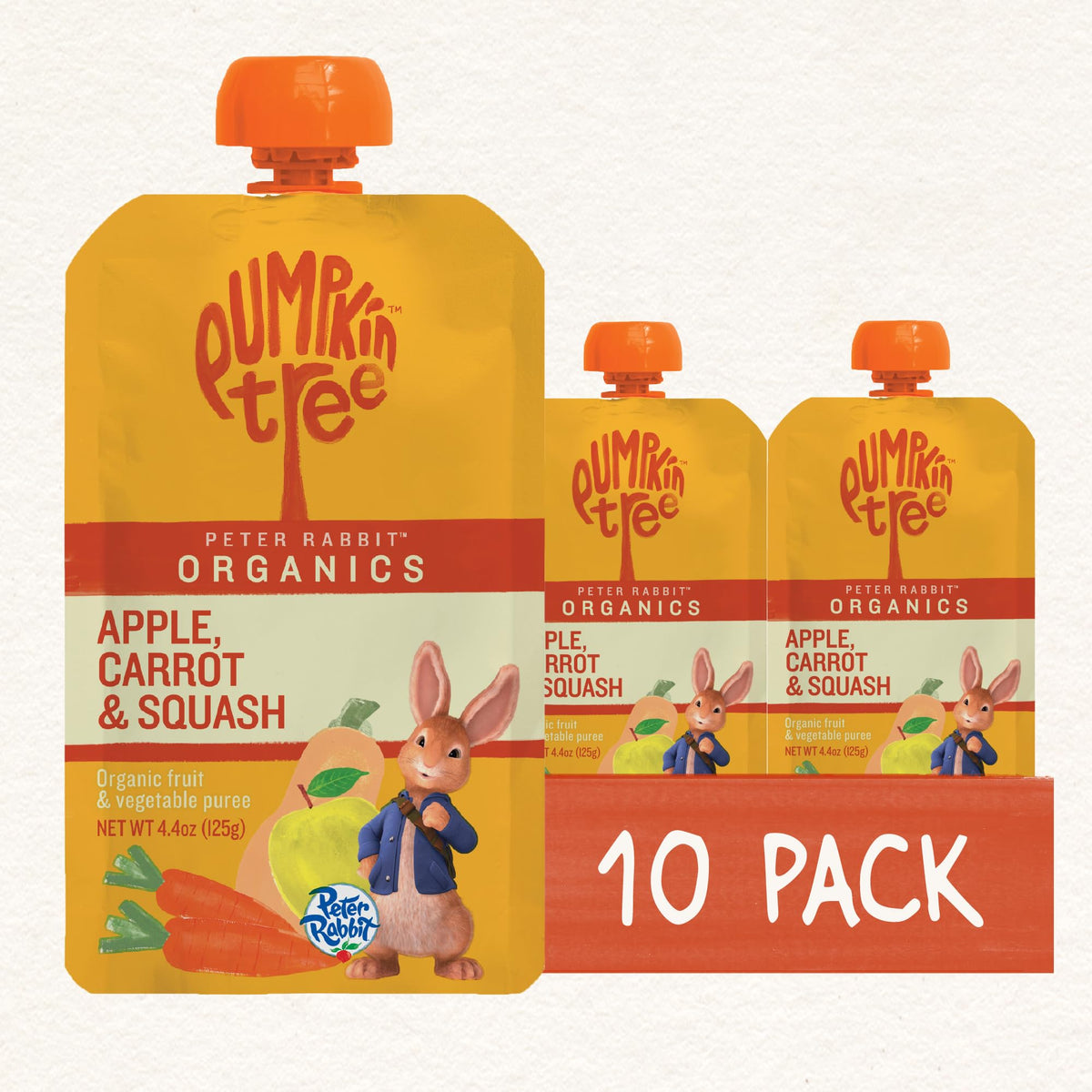 Pumpkin Tree Peter Rabbit Organics, Banana, Mango, and Kale, 4 Squeeze Pouch, Mango, Broccoli & Kale, 4.4 Ounce (Pack of 10)