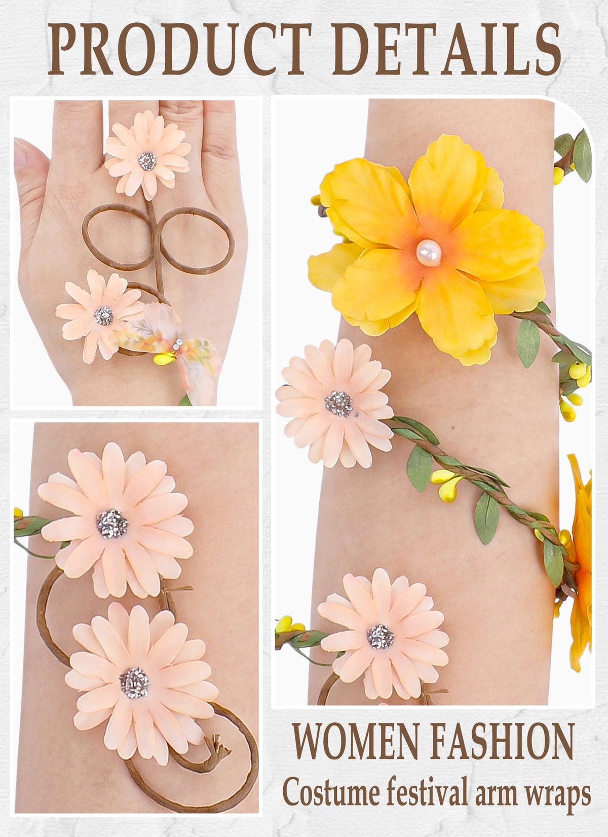 FRESHME Renaissance Fairy Floral Arm Wrap - 1 PC Elf Bracelet Mother Nature Costume Poison Ivy Costume Renfaire Accessories