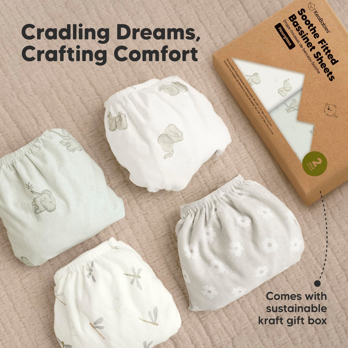 2pk Organic Baby Bassinet Sheets Boys, Girls, Fitted Sheet (Soft White)