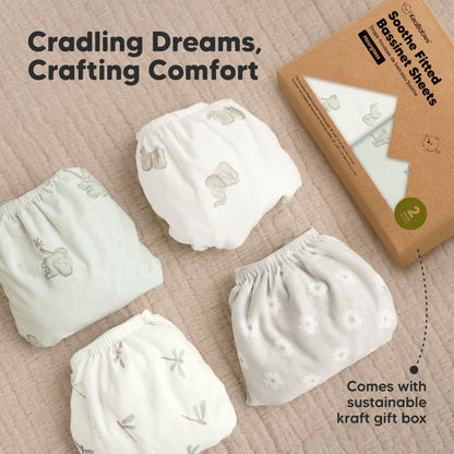 2pk Organic Baby Bassinet Sheets Boys, Girls, Fitted Sheet (Soft White)