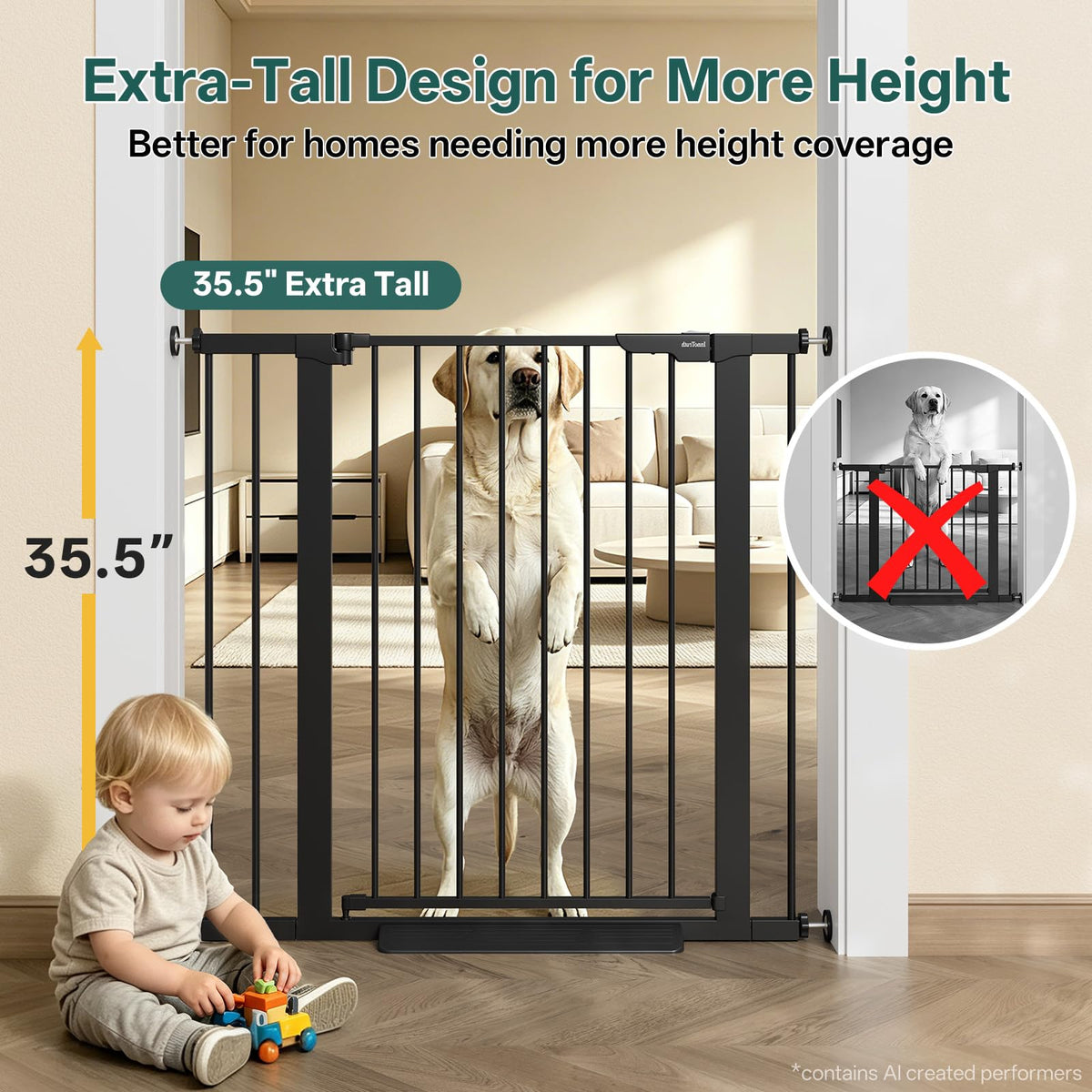 InnoTruth 27-36.6 in Wide Baby Gate for Stairs and Doorways, Black
