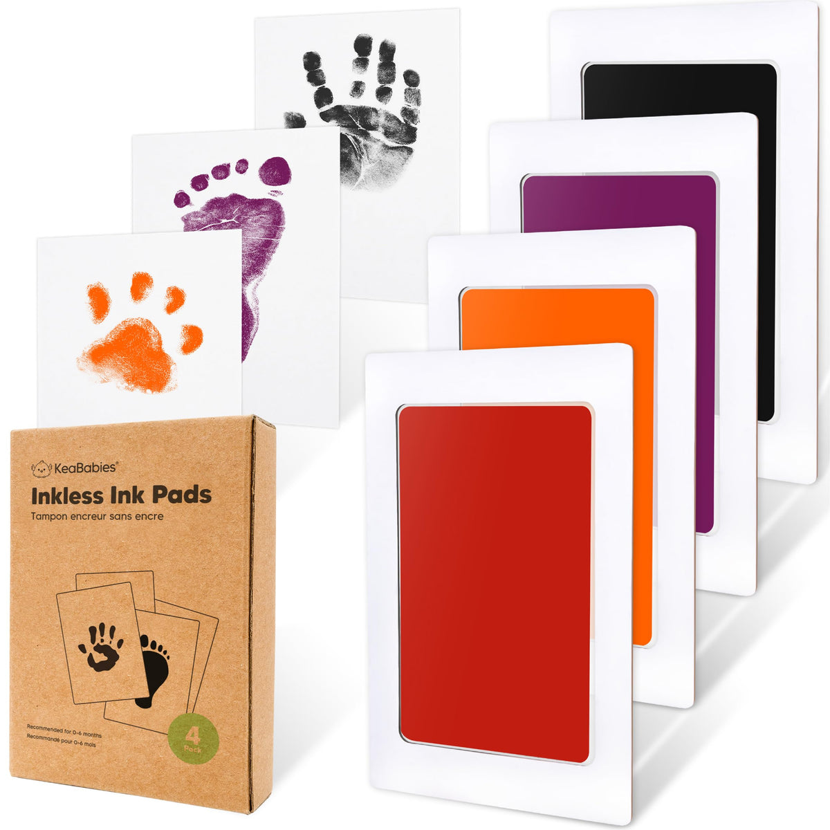 4pk Inkless Baby Hand and Footprint Kit, Mess Free Ink Pads (Jet Black, R)