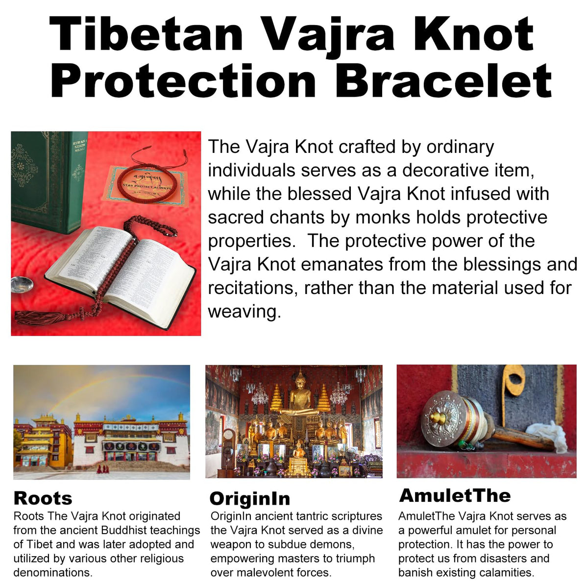 Authentic blessed Tibetan monks handmade Dorje Knot protection bracelet for women and men with a talisman