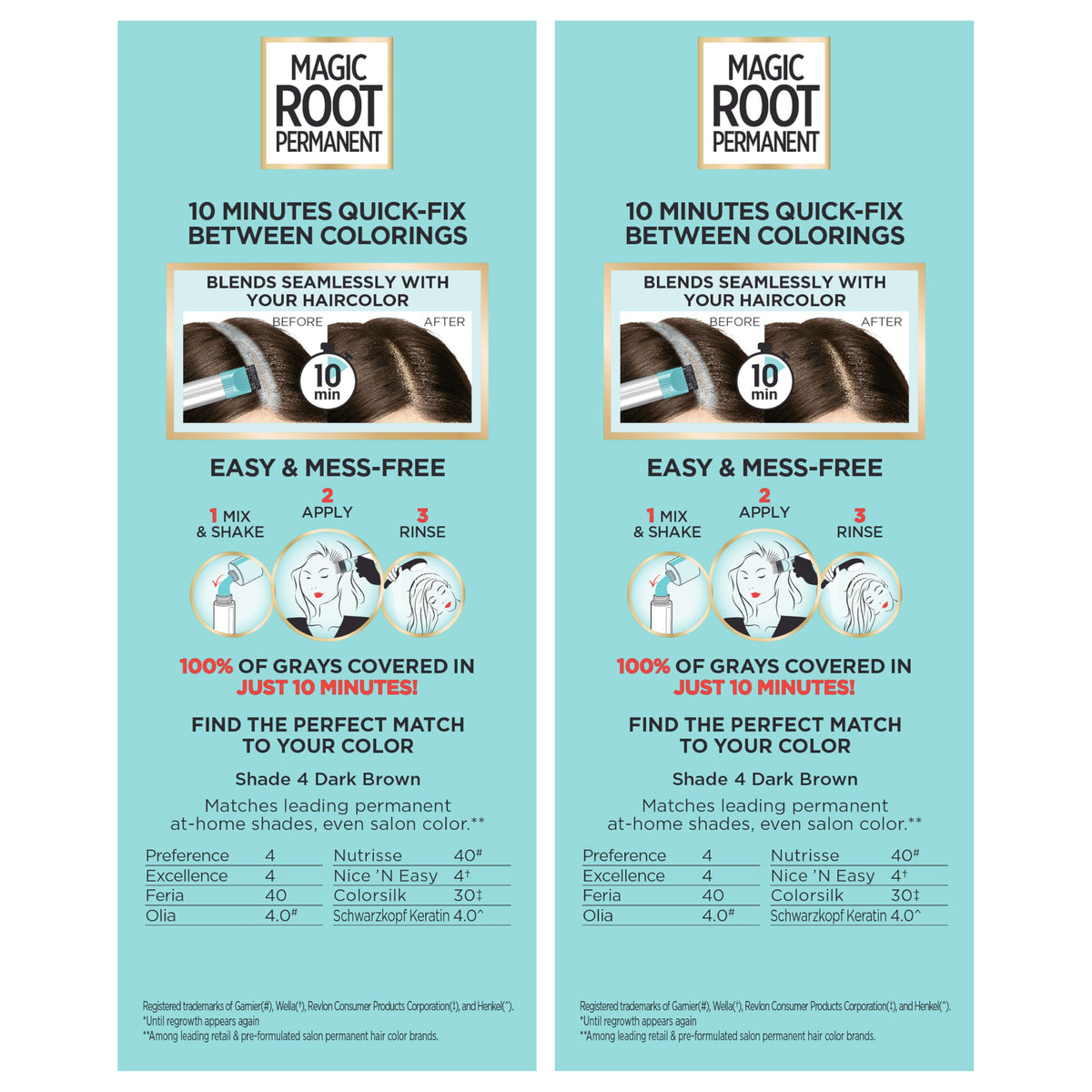 L'Oreal Paris Magic Root Permanent Hair Color Kit, 100% Gray Hair Coverage In Just 10 Minutes, Precision Brush Applicator for Seamless Application, 4 Dark Brown (1 Count)