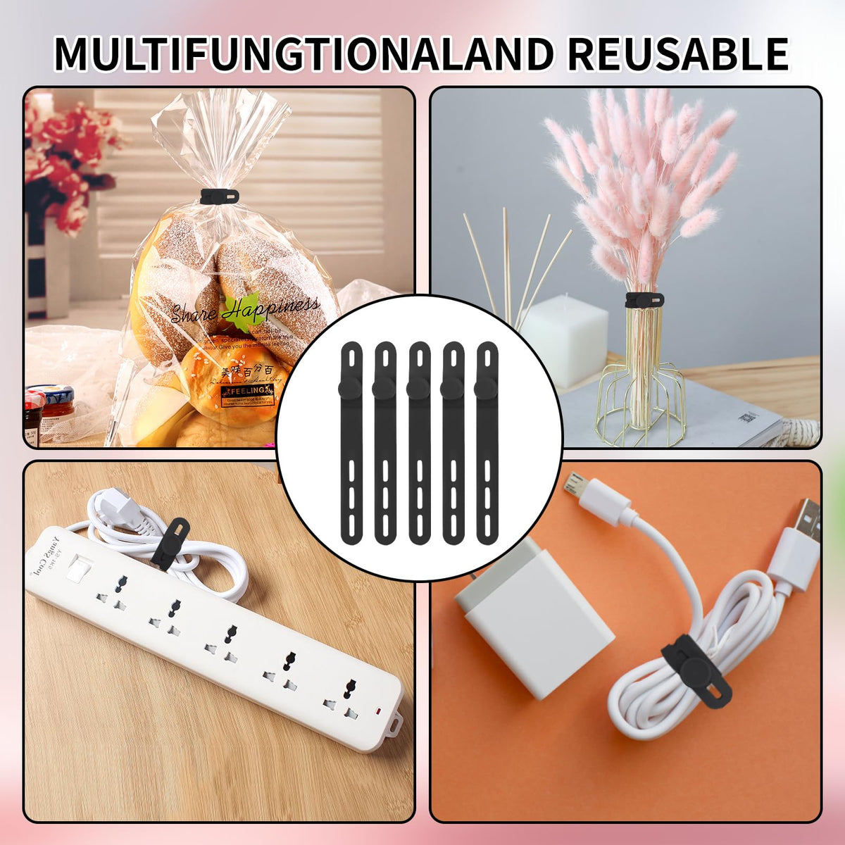 25 Pcs Silicone Cable Ties, Cable Ties Reusable, High Elasticity Cord Wraps for Electrical Cords, Cord Organizer for Earphone, Phone Charger(White)