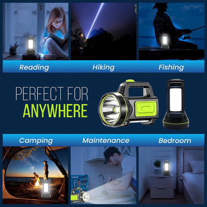 Ultra-Bright LED Rechargeable Torch – 1000LM Handheld Flashlight 1200mAh, 2 Modes, Compact & Waterproof (IPX5) – Perfect for Camping, Outdoor Activities & Emergency Use