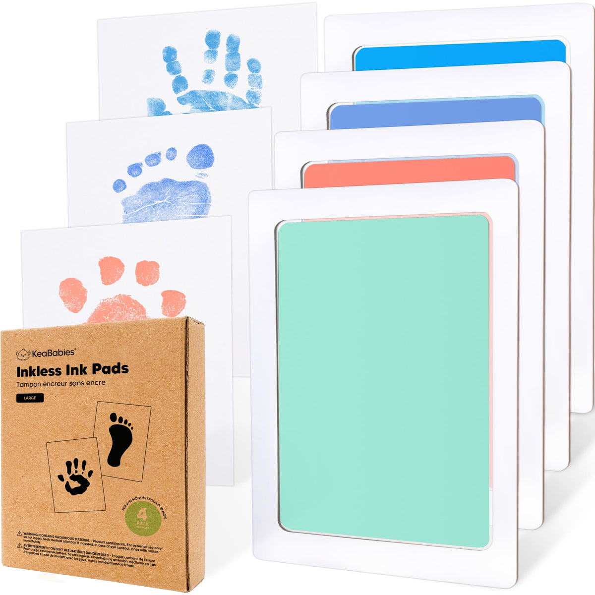 4pk Inkless Baby Hand and Footprint Kit, Mess Free Ink Pads (Jet Black, R)