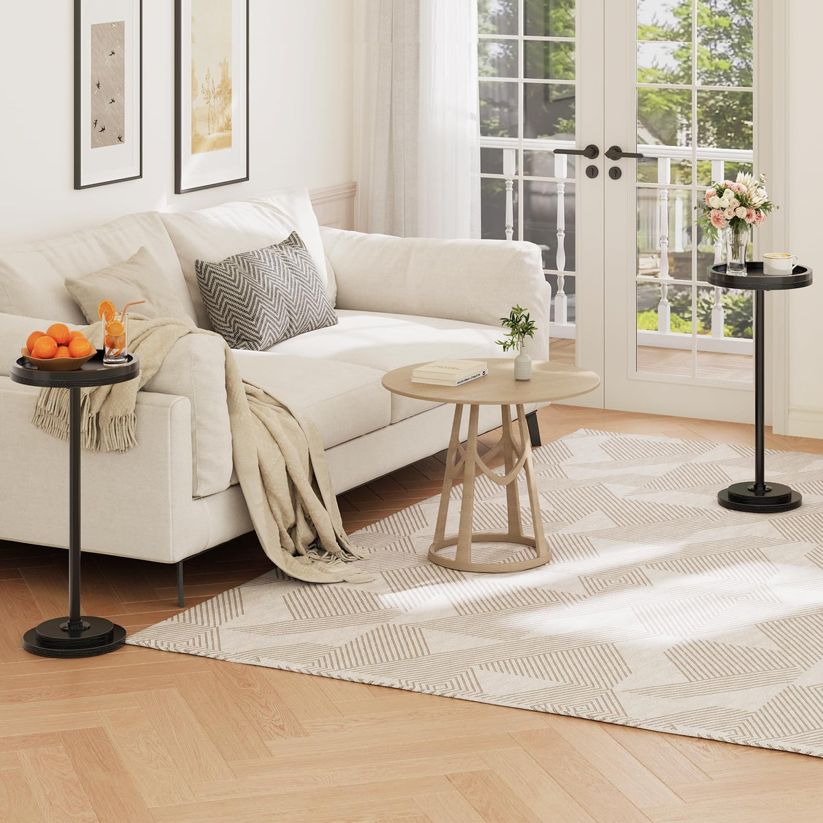 HOOBRO Small Round Side Table, Drink Table, Coffee Martini Table with Pedestal Accent for Small Spaces in Living Room, Bedroom, Sofa Couch, Rustic Brown BF168BZ01