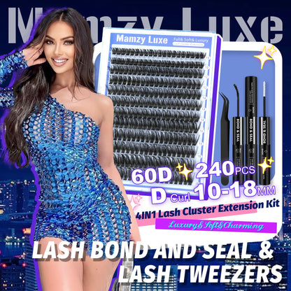 Lash Clusters Wispy 60D Eyelash Clusters 10-18mm Fluff Cluster Eyelash Extensions D Curl No Plastic Feel Individual Lashes Extension 240 Pcs Versatile False Eyelashes Clusters