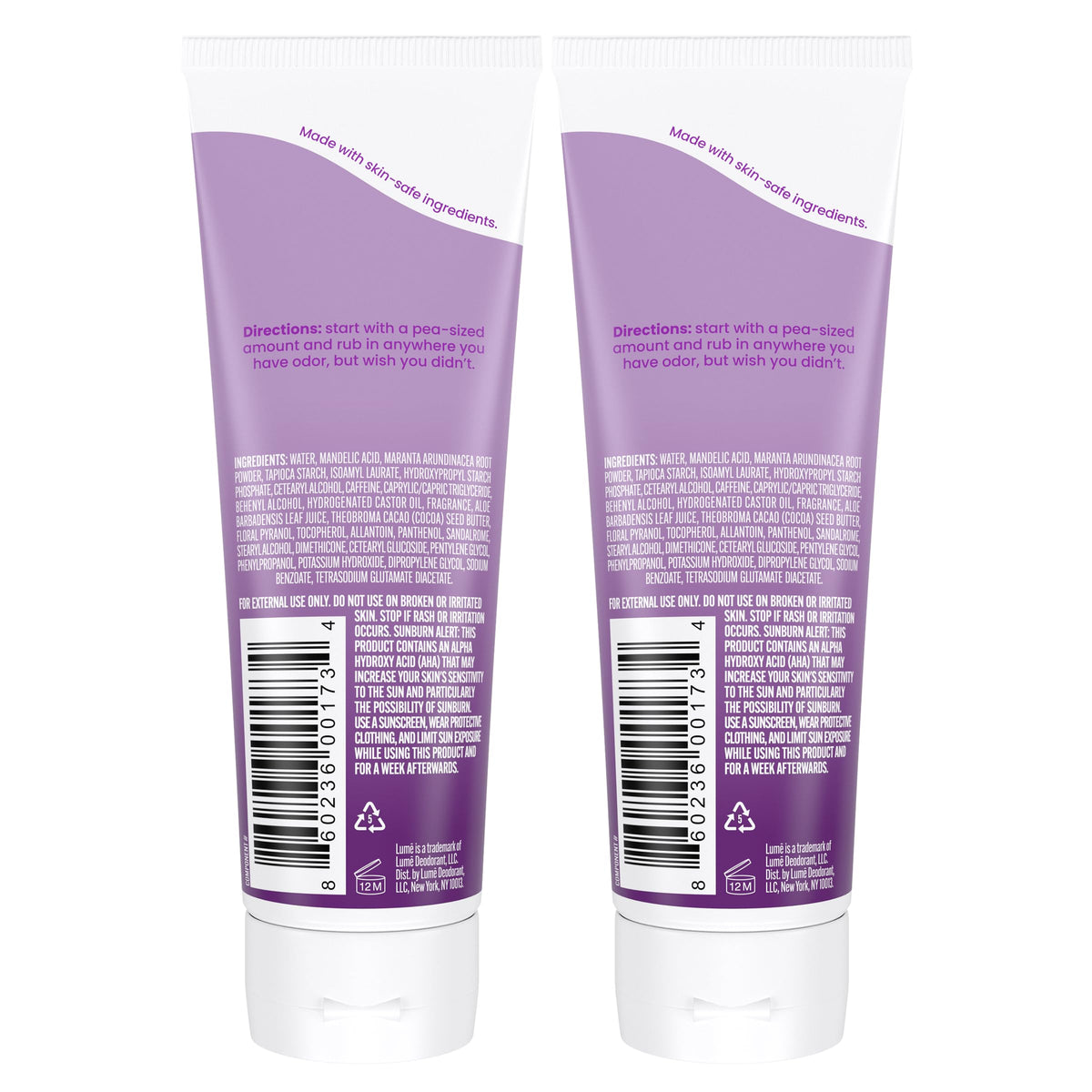 Lume Whole Body Deodorant - Cream Tube - 3 oz, 2 pk (Soft Powder)