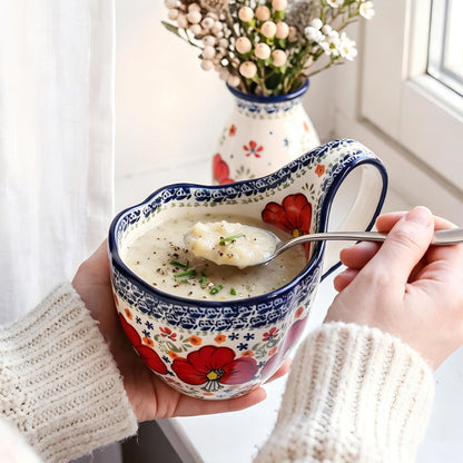 ALMA Handpainted Soup Bowl with Large Loop Handle,Easier Secure Grip