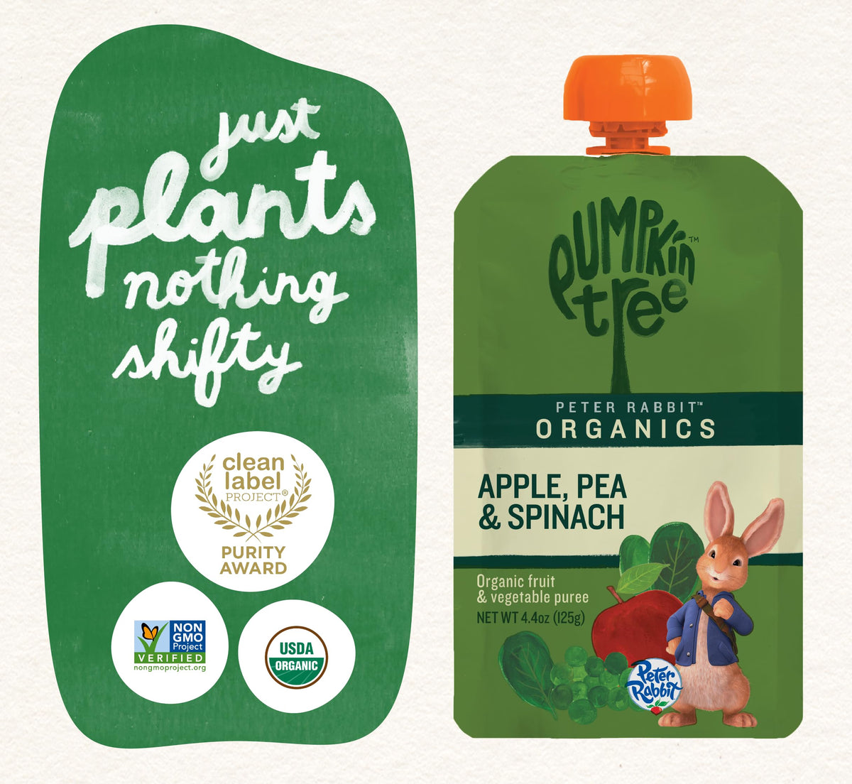 Pumpkin Tree Peter Rabbit Organics, Banana, Mango, and Kale, 4 Squeeze Pouch, Mango, Broccoli & Kale, 4.4 Ounce (Pack of 10)