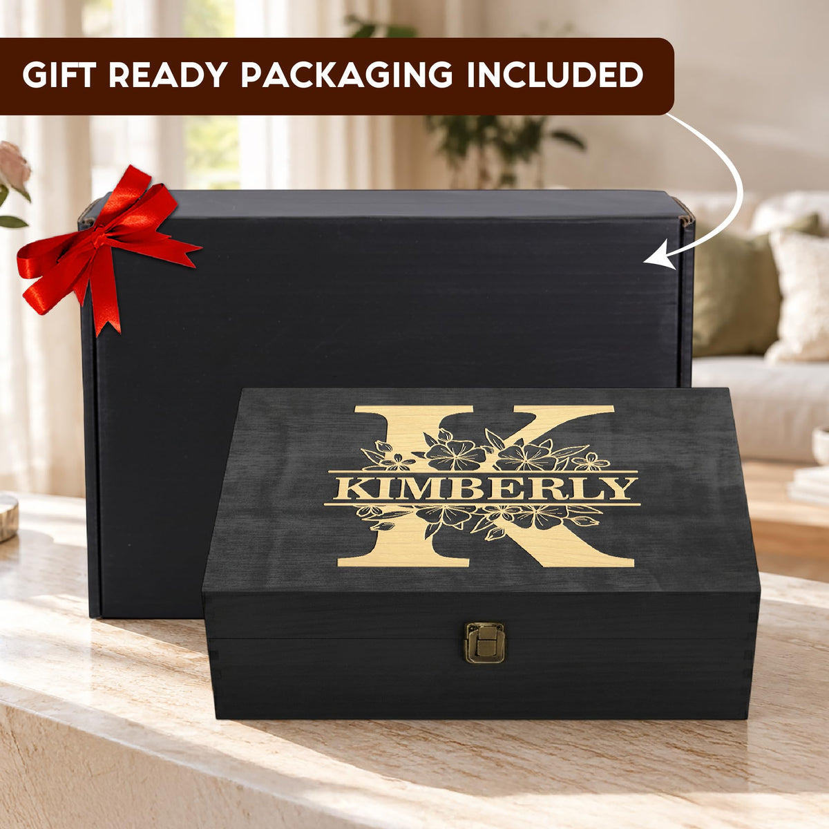 Personalized Wooden Keepsake Box, Custom Engraved Memory Box with Lid