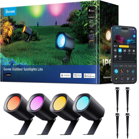 Govee Outdoor Spotlights Lite 4 Pack, IP67 Waterproof Spotlights, APP, WiFi