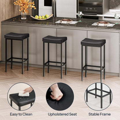 HOOBRO Bar Stools, Set of 2 Bar Chairs, Counter Height Stools, Saddle Barstools with Curved Surface, 24.8 Inches, 2.4" Thick Upholstery, for Kitchen, Dining Room, Cafe Black BB10BY01