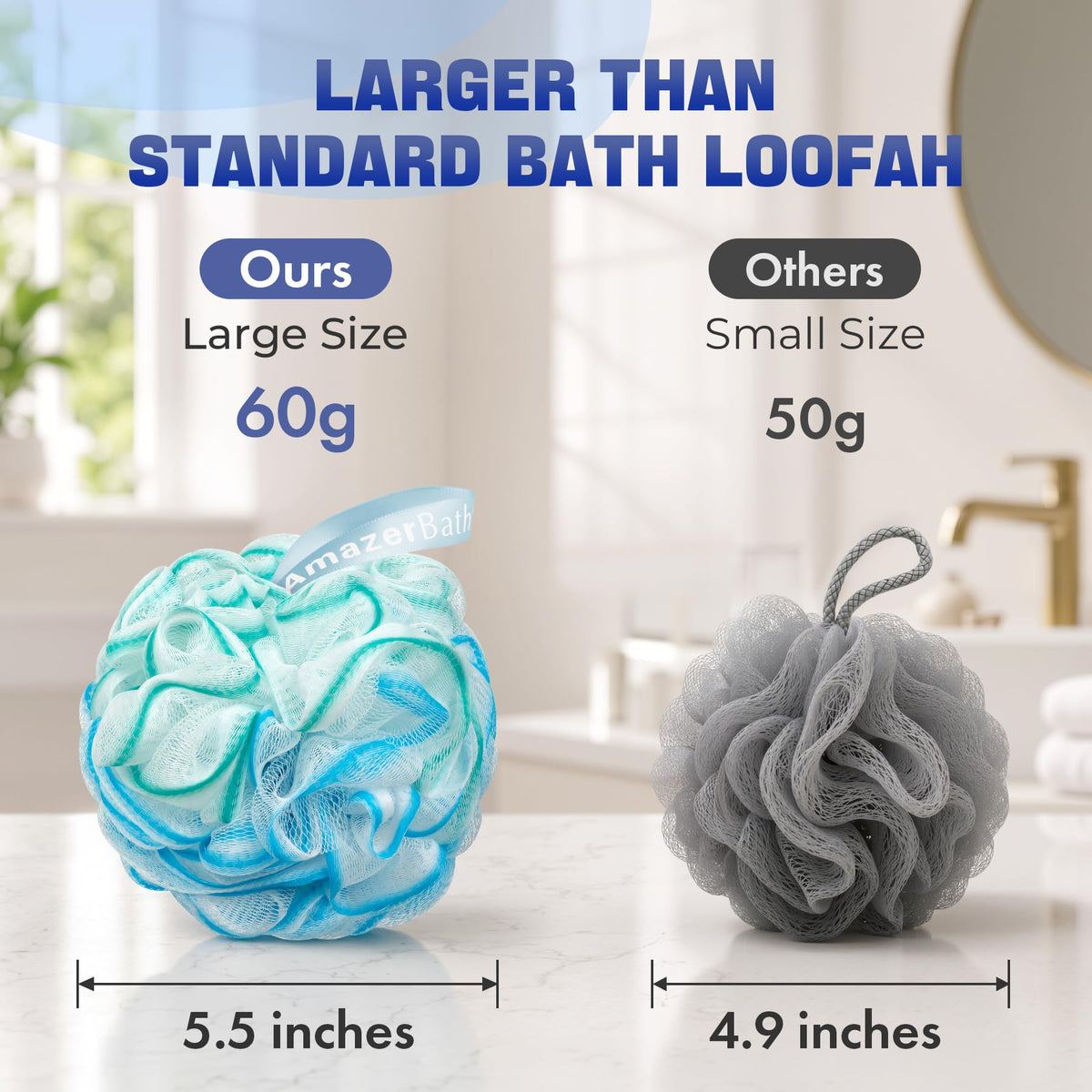 AmazerBath Loofah Sponge 75g/Piece, Exfoliating Bath Sponge Body Scrubber - Loofa Set of 4 Flower Color (Large, Green-Purple)