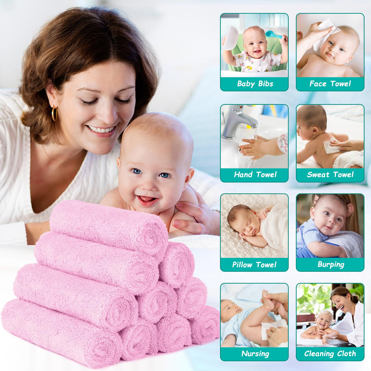 HOMEXCEL Baby Washcloths 24 Pack Microfiber Coral Fleece Soft Wash Cloths