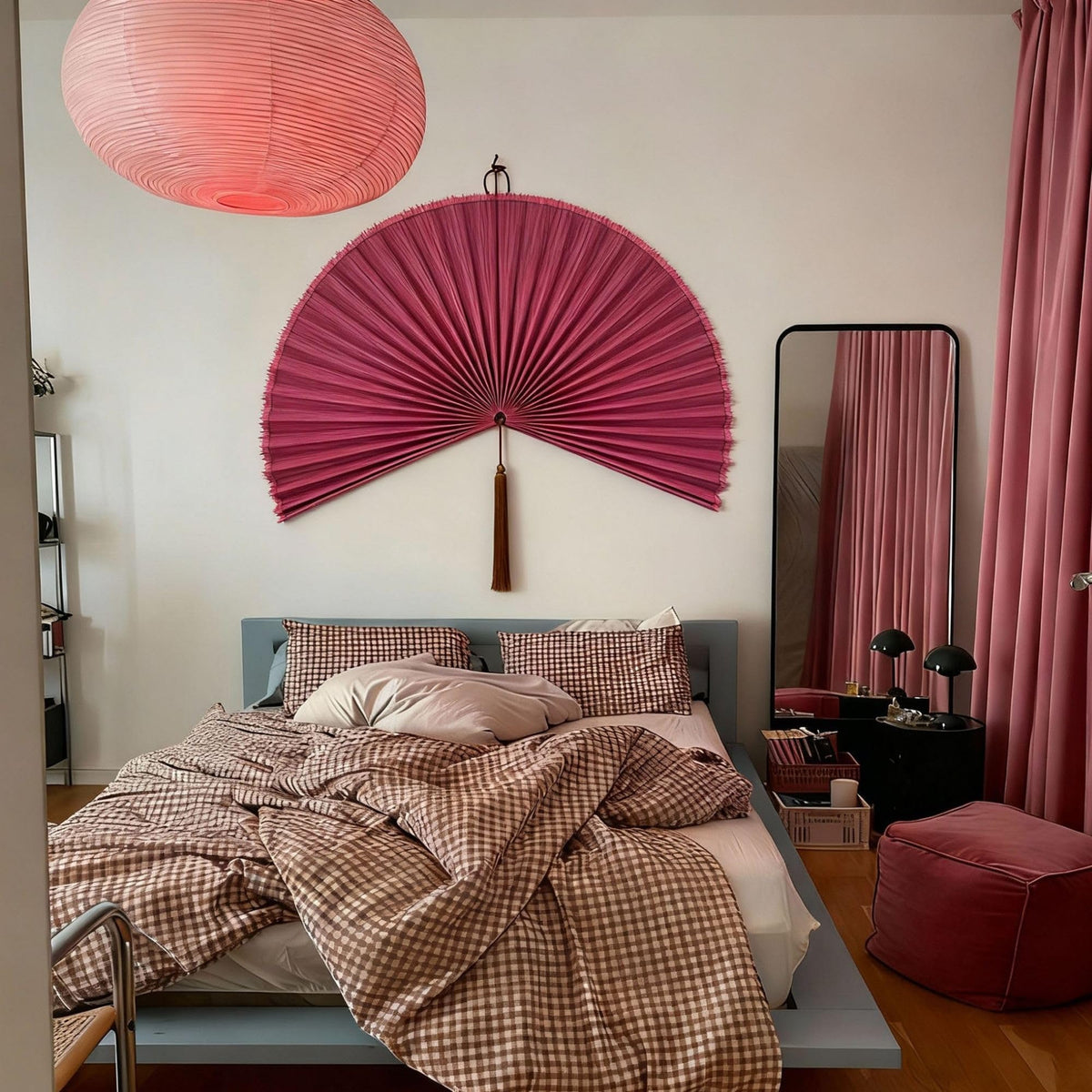 ChumDecor Bamboo Fan Wall Decor, Japanese Wall Fan, Red Brown 40 in