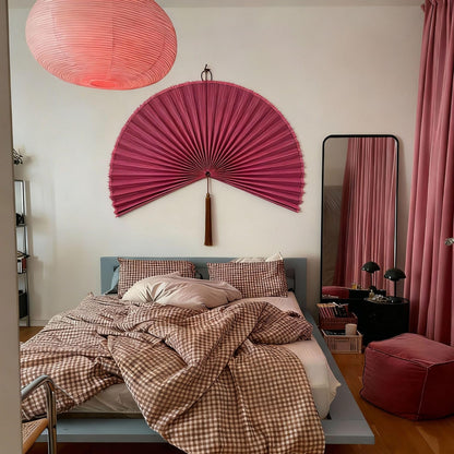 ChumDecor Bamboo Fan Wall Decor, Japanese Wall Fan, Red Brown 40 in