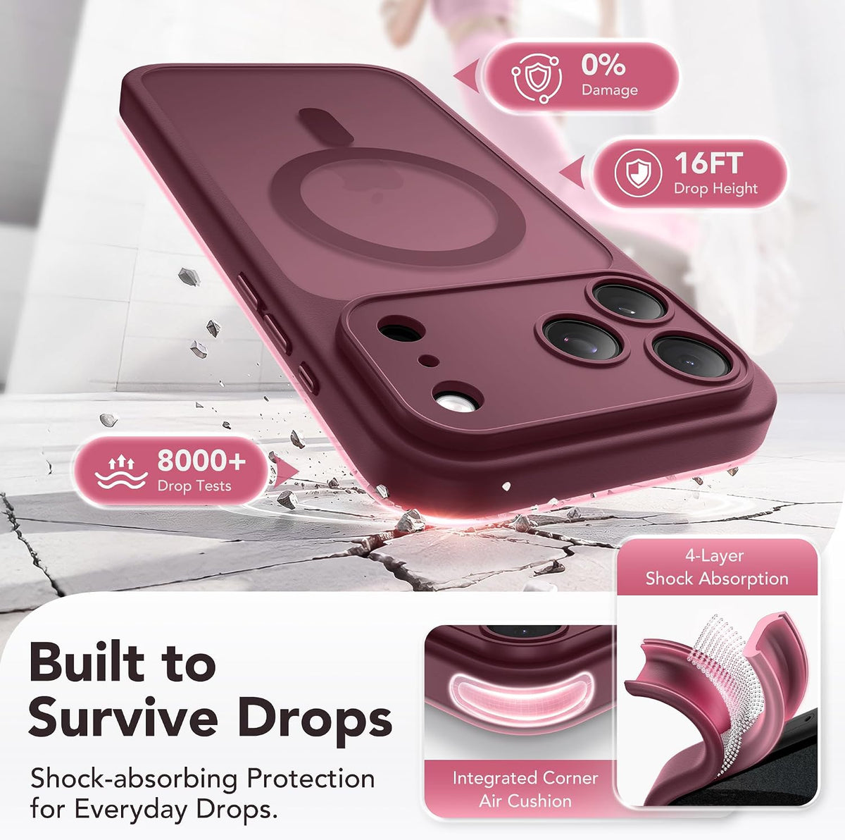 Magnetic Shockproof for iPhone 18 Pro & iPhone 17 Pro Case, Sunset Orange