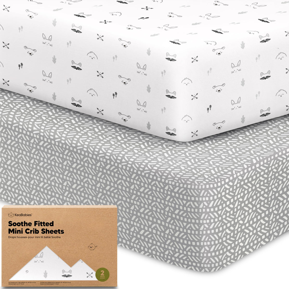 2pk Mini Crib Sheets Fitted 38x26 Pack N Play Mattress Sheet (Bumble Bear)