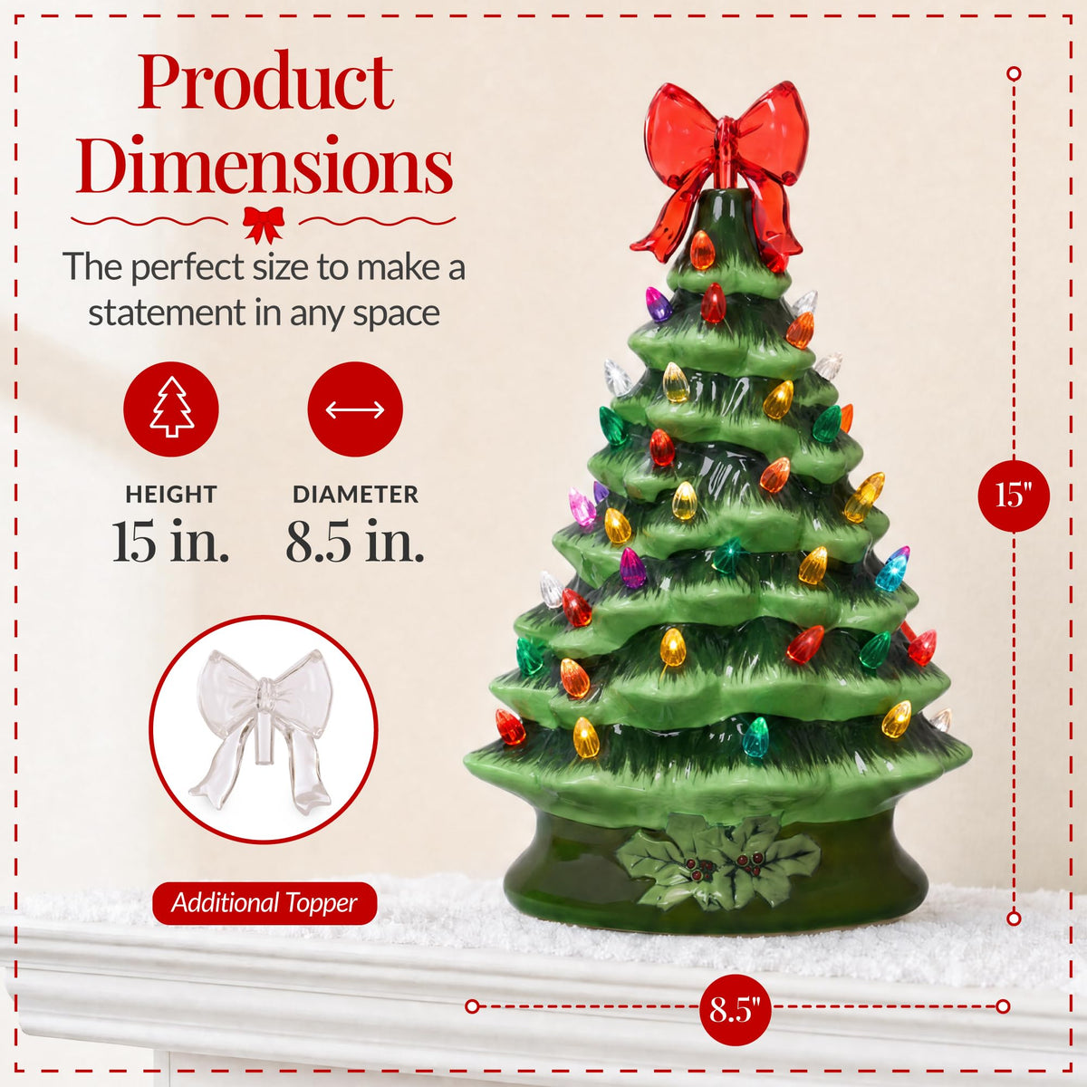 Best Choice Products 15in Ceramic Christmas Tree, Pre-lit Hand-Painted Tabletop Holiday Tree, Star Topper, 64 Lights - Green w/Multicolored Bulbs