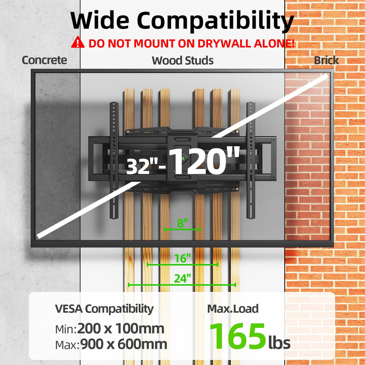 USX Mount Full Motion TV Wall Mount for 42-90 inch TV Holds up to 132lbs