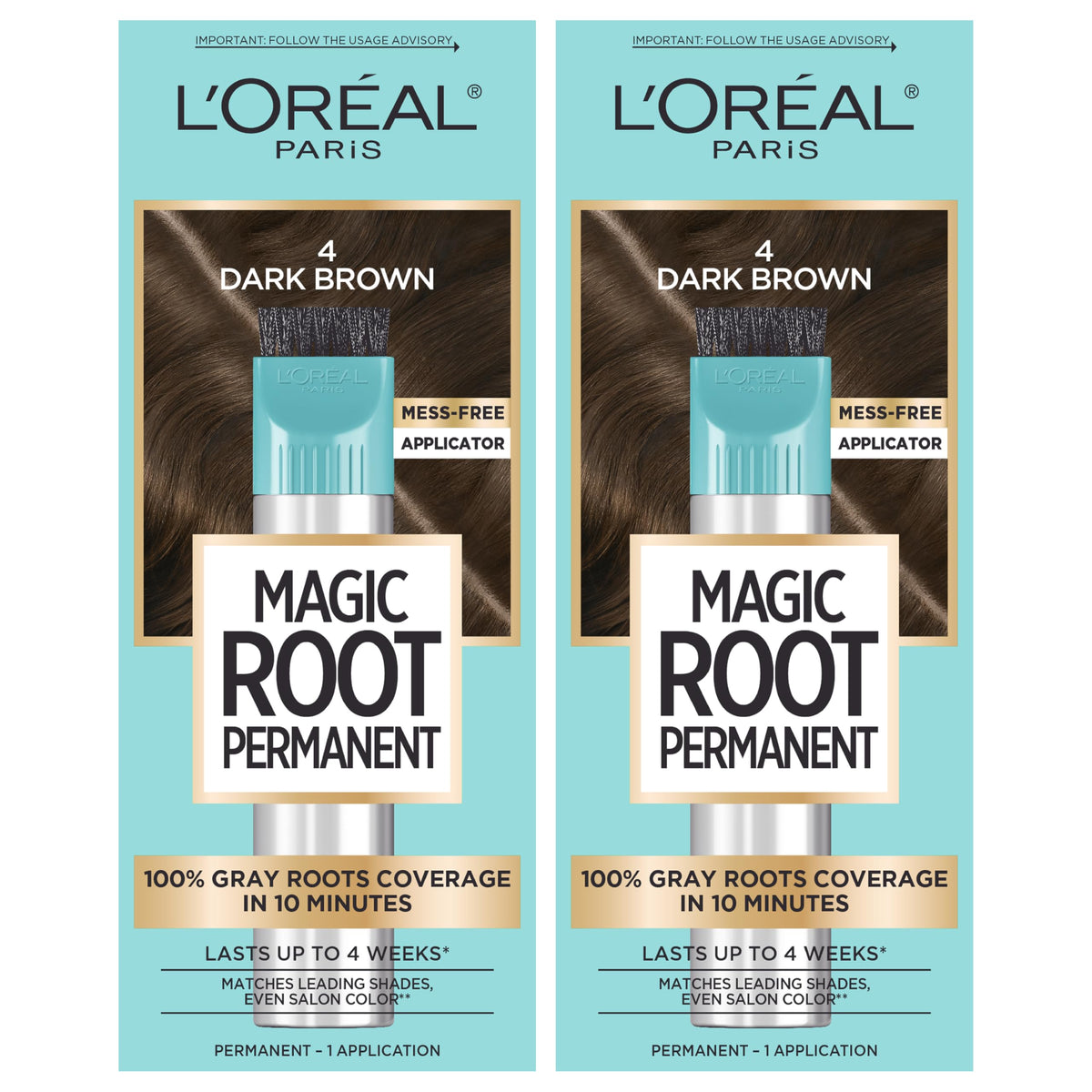 L'Oreal Paris Magic Root Permanent Hair Color Kit, 100% Gray Hair Coverage In Just 10 Minutes, Precision Brush Applicator for Seamless Application, 4 Dark Brown (1 Count)