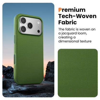 Mkeke for iPhone 17 Pro Max Case Techwoven Green, [Compatible with MagSafe] [Camera Control Cover] [Premium Tech Woven Fabric] [Drop Protection] Shockproof Skin-Friendly
