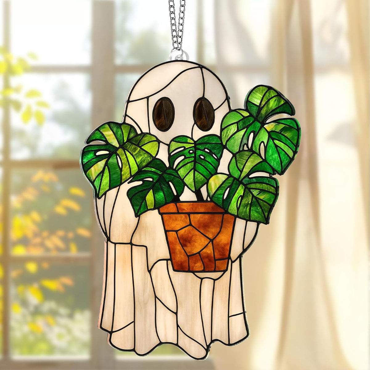 Halloween Plant Gifts, Stained Glass Window Hanging, Gothic Spooky Decor