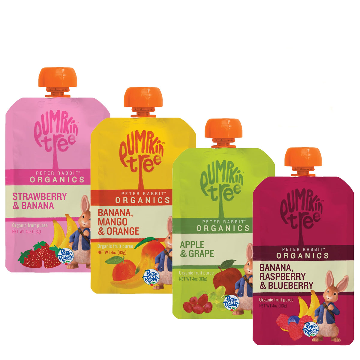 Pumpkin Tree Peter Rabbit Organics, Banana, Mango, and Kale, 4 Squeeze Pouch, Mango, Broccoli & Kale, 4.4 Ounce (Pack of 10)