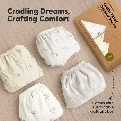 2pk Organic Baby Bassinet Sheets Boys, Girls, Fitted Sheet (Soft White)