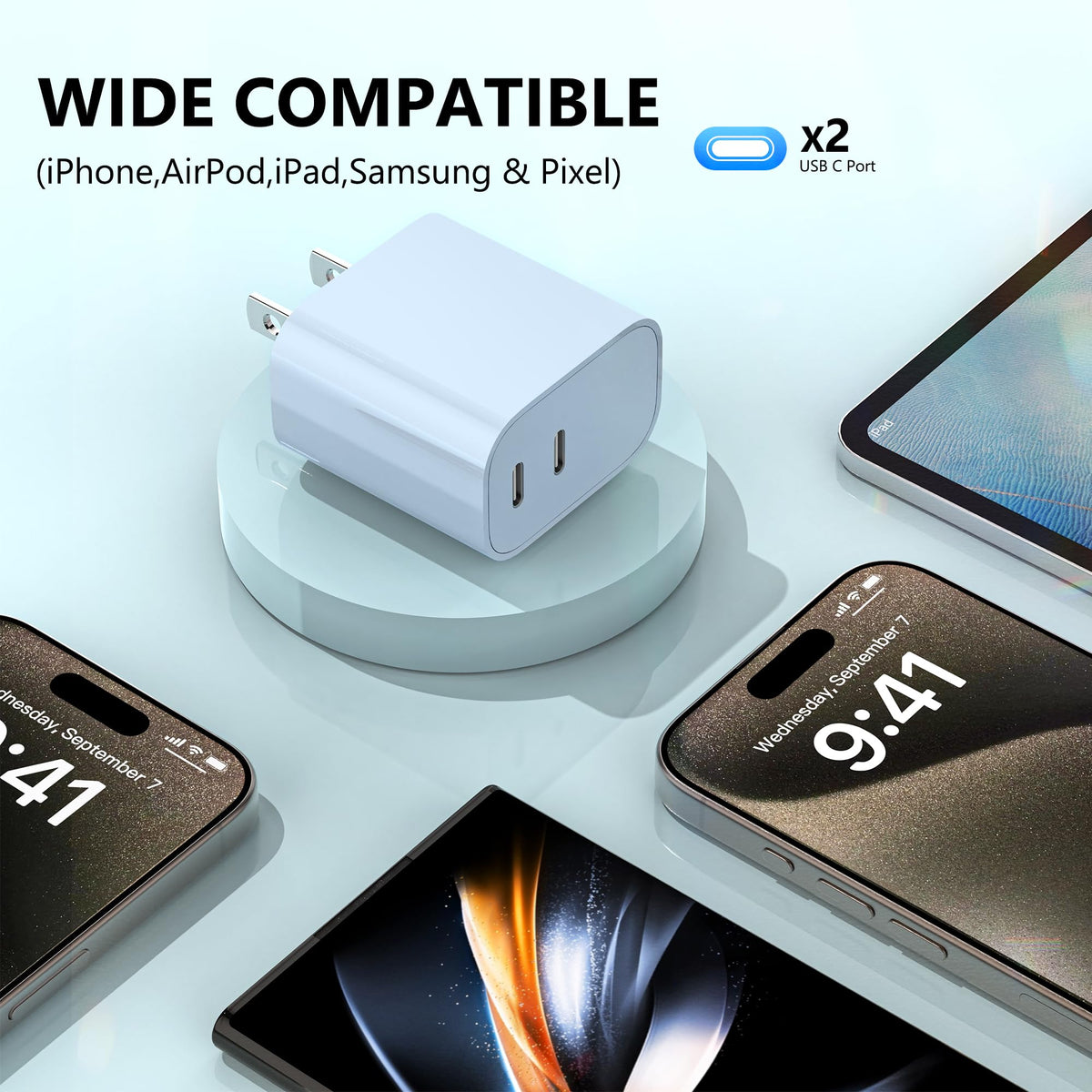 USB C Charger Block 3 Pack, Dual Port 20W Fast Wall Plug