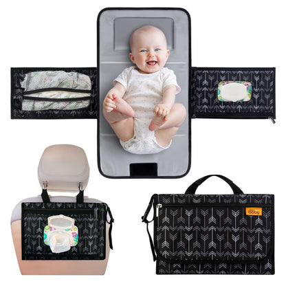 Kopi Baby Portable Diaper Changing Pad, Wipes Pocket, Classic Black Arrows