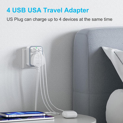 Loydia UK to US Plug Adaptor, 5 in 1 USA Plug Travel Adapter with 3 USB & 1 USB C Ports, American travel plug adapter from UK to USA, US, Canada, Thailand, Mexico, Colombia (Type B)