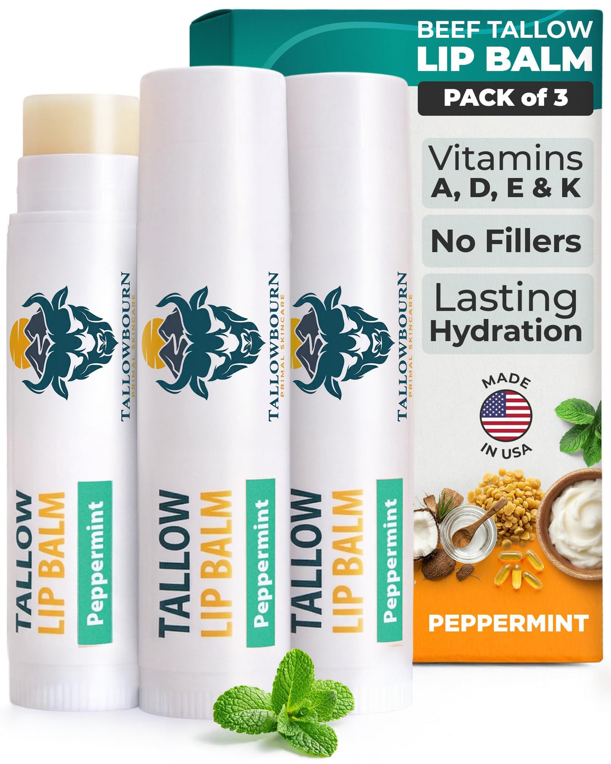 Moisturizing Grass-Fed Beef Tallow Lip Balm 3pk – Sweet Orange