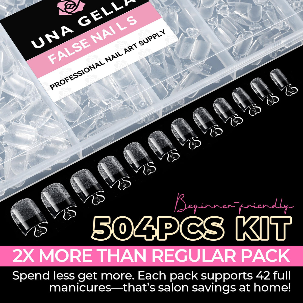 UNA GELLA Short Sharp Square Nail Tips 504pcs X-Soft Flat Square Nails