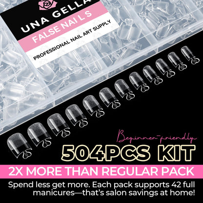 UNA GELLA Short Sharp Square Nail Tips 504pcs X-Soft Flat Square Nails