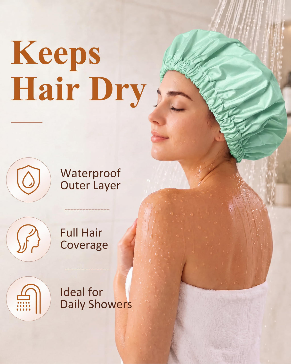 Edoneery Shower Caps for Women Reusable Waterproof, Shower Hair Cap