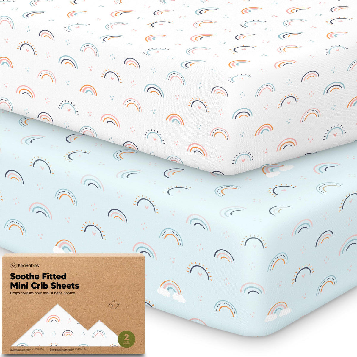 2pk Mini Crib Sheets Fitted 38x26 Pack N Play Mattress Sheet (Bumble Bear)