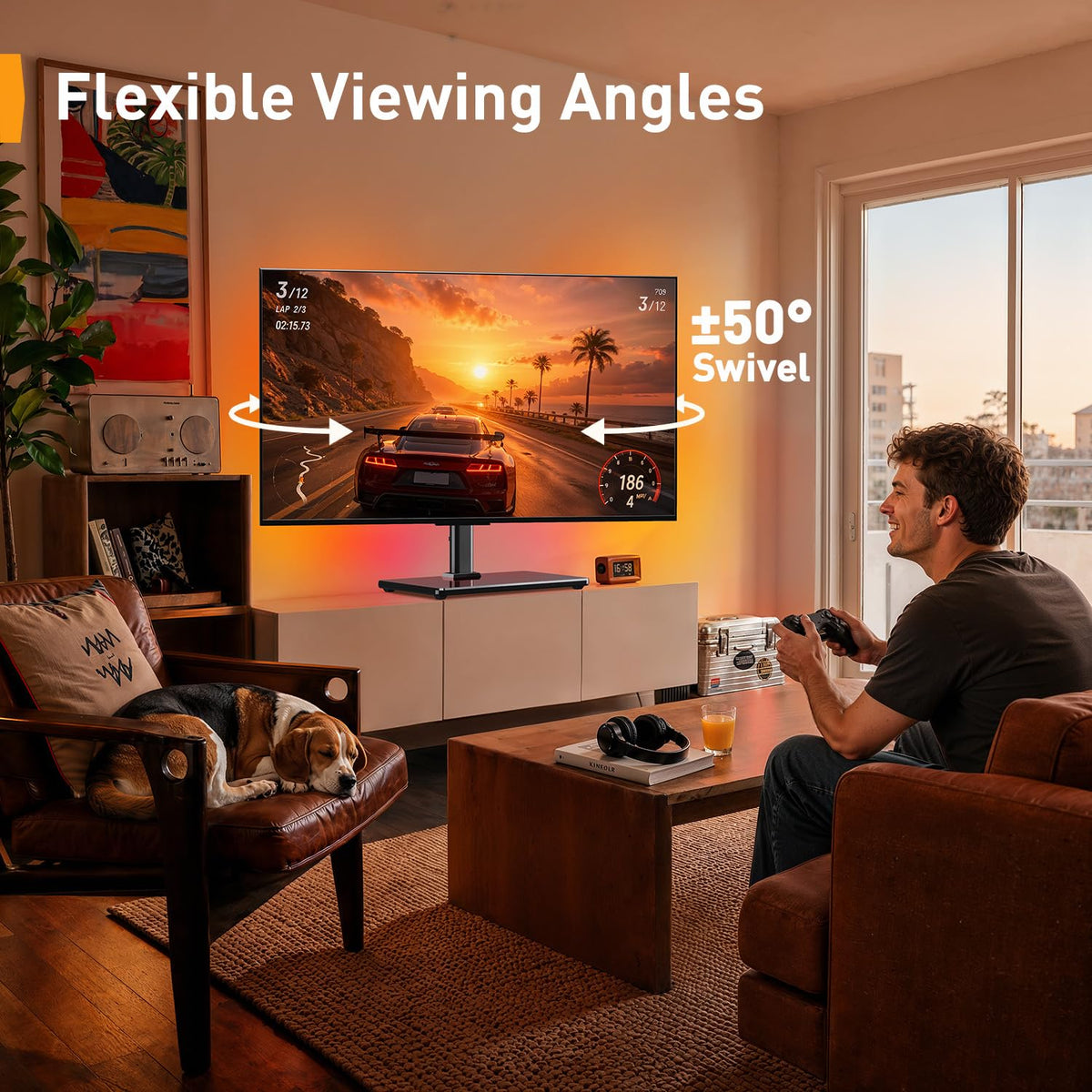 PERLEGEAR Universal Swivel TV Stand for 24-60 inch TVs up to 45kg