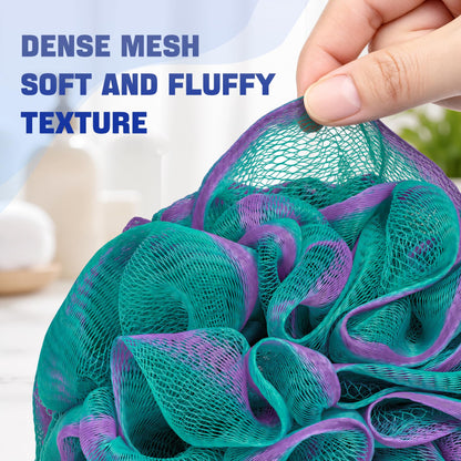 AmazerBath Loofah Sponge 75g/Piece, Exfoliating Bath Sponge Body Scrubber - Loofa Set of 4 Flower Color (Large, Green-Purple)