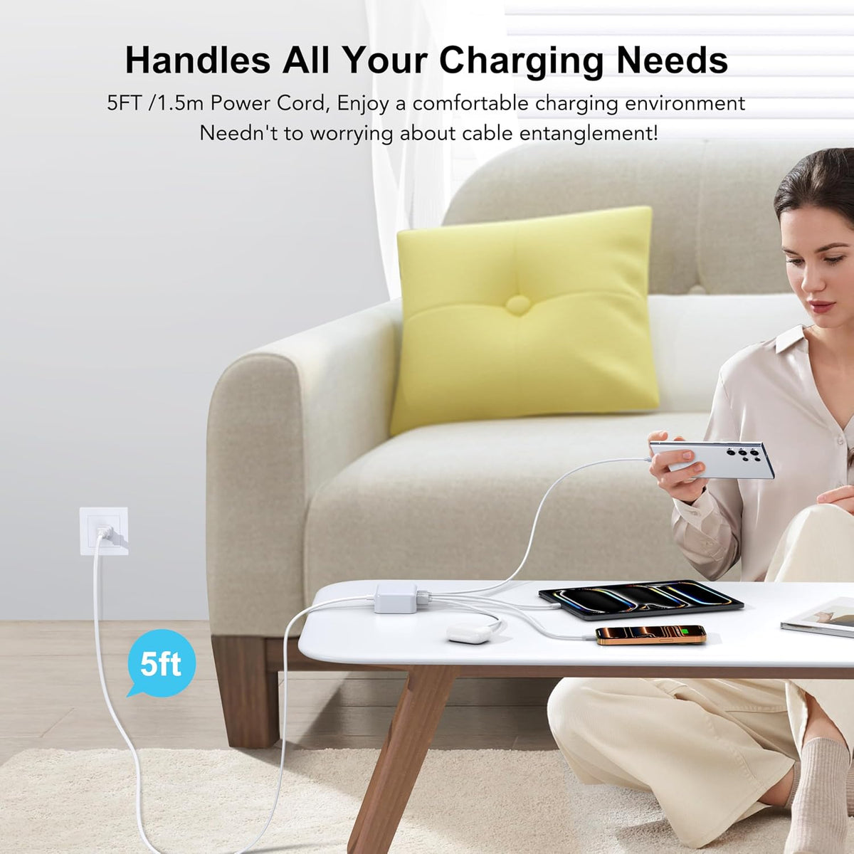USB Fast Charger Block 50% Smaller 100W Max 6-Port GaN USB Charging Station