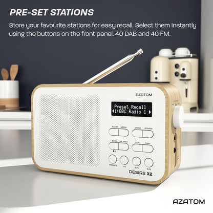 DAB/DAB+ & FM Portable Digital Radio | Simple Controls | Dual Alarms & Sleep Timer | Battery & Mains Powered (4x”AA”) | Bluetooth | Perfect for Home, Office or Outdoors | AZATOM Desire X2 (Black)