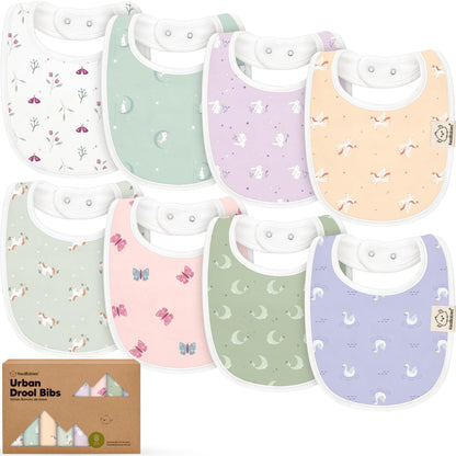 KeaBabies 8-Pack Organic Baby Bibs for Drooling and Teething (Sweet Charm)