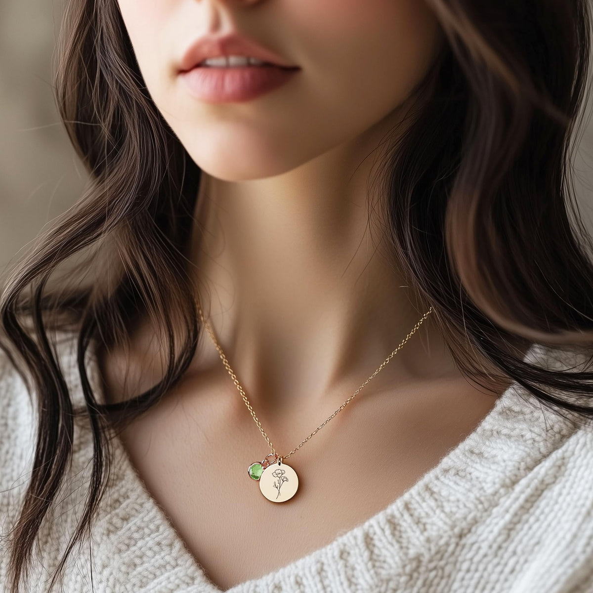 Birth Flower Necklaces for Women, 18K Gold Plated Birthstone Necklaces