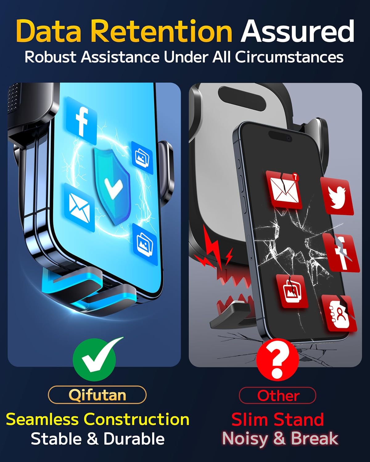 Qifutan Dash Mounted Holders Phone Holders for Your Car Phone Mount for Car Windshield Dashboard Air Vent Universal Pads Mats Mounts Hands Free Automobile Cell Phone Holder Fit for iPhone Smartphone