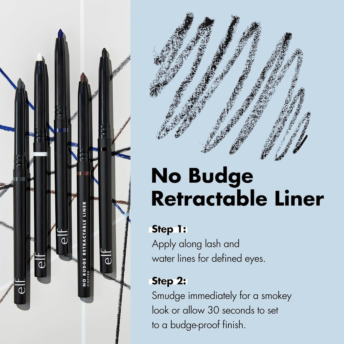 e.l.f. No Budge Retractable Eyeliner, Creamy, Ultra-Pigmented & Waterproof, Creates Bold & Defined Lines, Vegan & Cruelty-Free, Navy