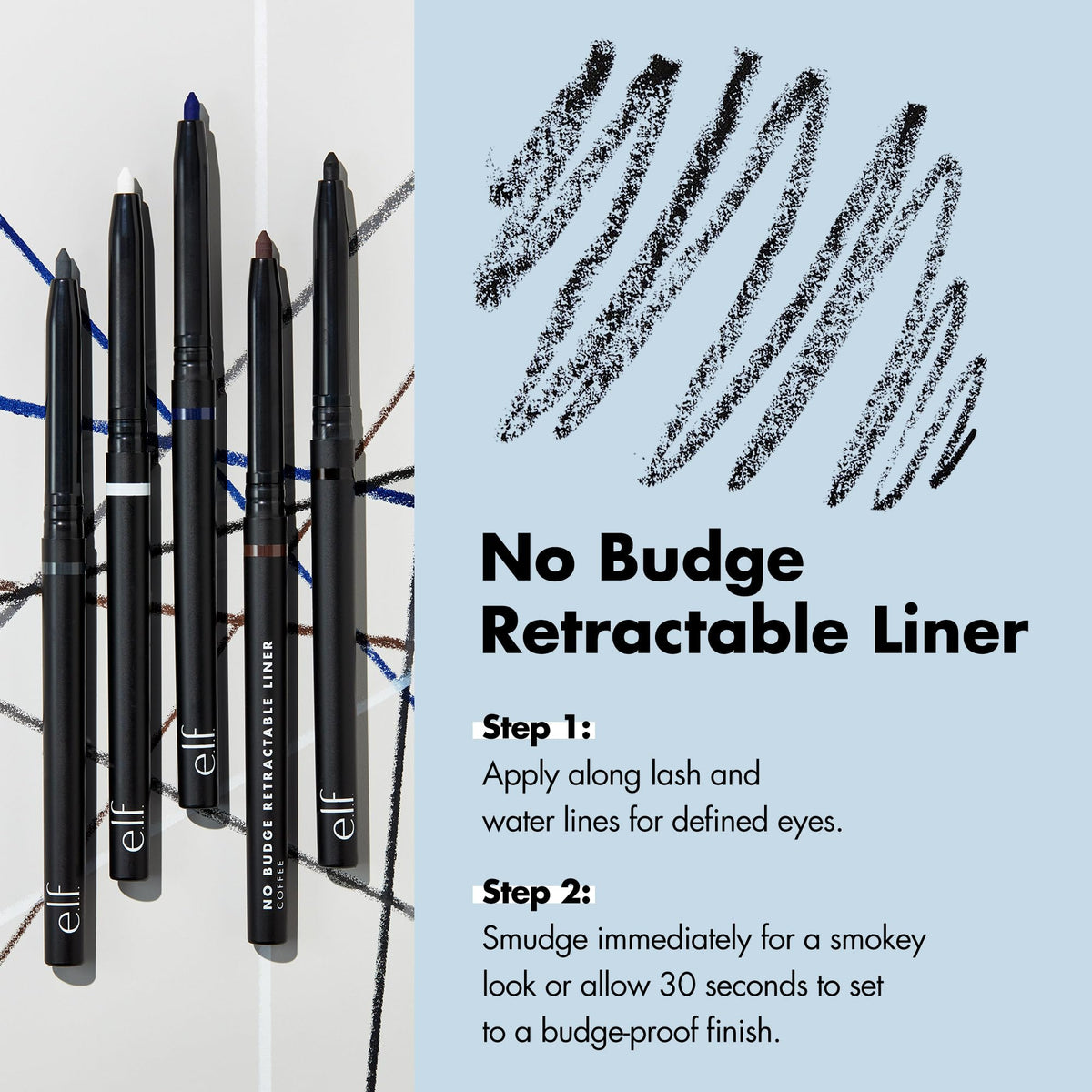 e.l.f. No Budge Retractable Eyeliner, Creamy, Ultra-Pigmented & Waterproof, Creates Bold & Defined Lines, Vegan & Cruelty-Free, Navy
