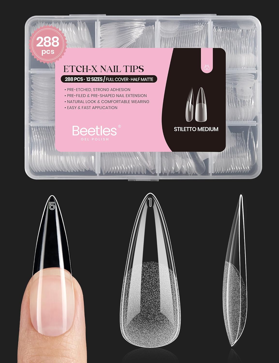 Beetles Soft Gel Nail Kit Almond Short 288pcs 12 Sizes Nail Tips with Glue